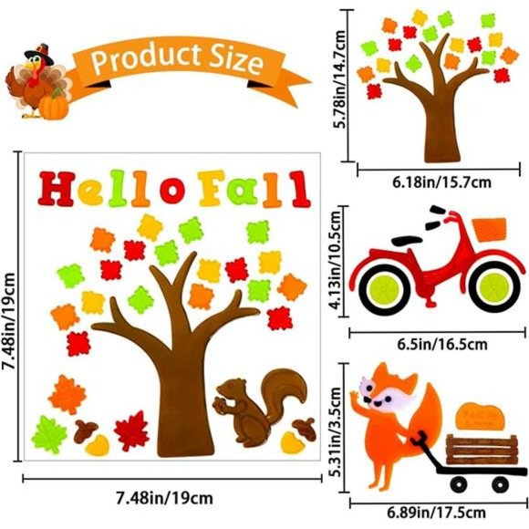 6sheet Fall Gel Window Clings, Maple Leaf Harvest Pumpkin Fox Thanksgiving Gel - Picture 2 of 7